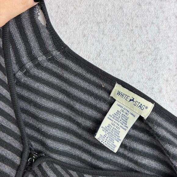 Vintage White Stag Full Zip Striped Sweater Women's XL V Neck Long Sleeve READ - Picture 13 of 15